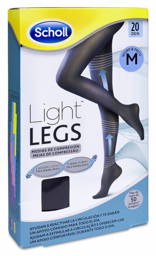 Scholl Light Legs Medias de Compresión Ligera 20 Den Negro Talla M, 1 Ud