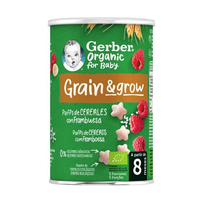 Gerber Organic Puff Snacks de Cereales con Frambuesa, 35 g