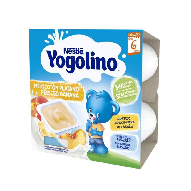 Nestlé Yogolino Melocotón y Plátano Sin Azúcar, 4 x 100 g