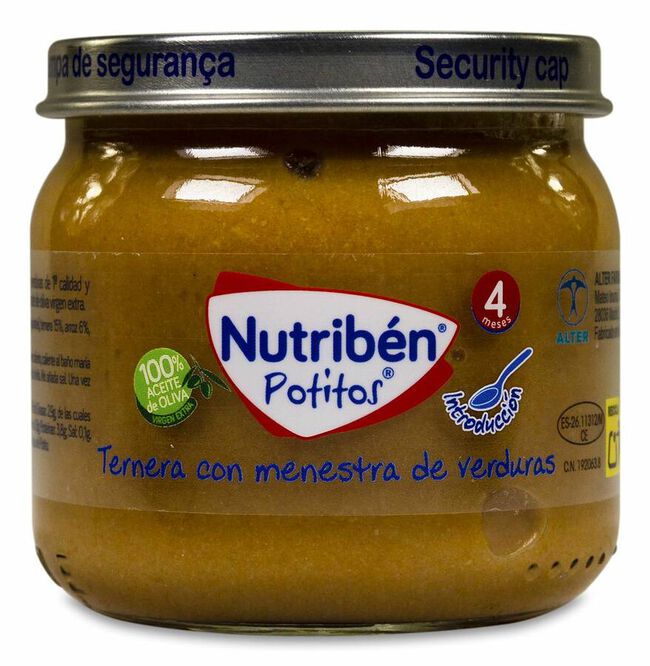 Nutribén Potitos Ternera con Menestra de Verduras, 120 g