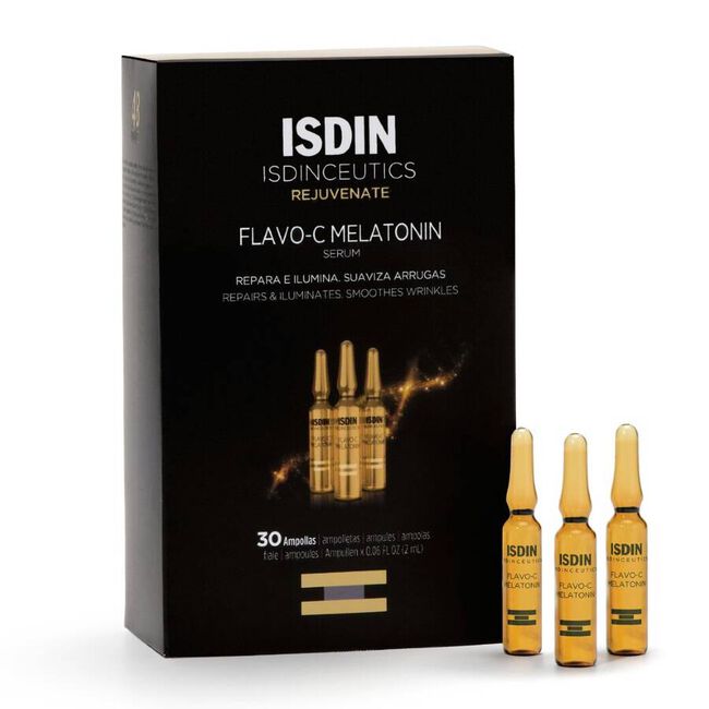 Isdin Isdinceutics Flavo-C Melatonin Sérum Facial Reparador de Noche, 30 Unidades
