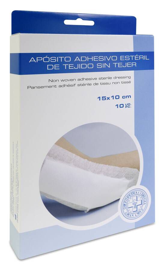 Gran Cruz Apósito Estéril Adhesivo Tejido sin Tejer 15 cm x 10 cm, 10 Apósitos