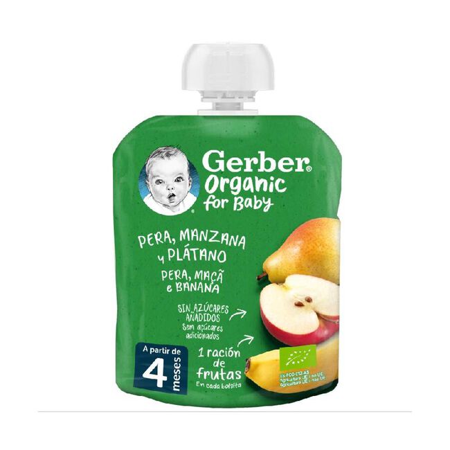 Gerber Organic Pera Manzana Platano, 90 g