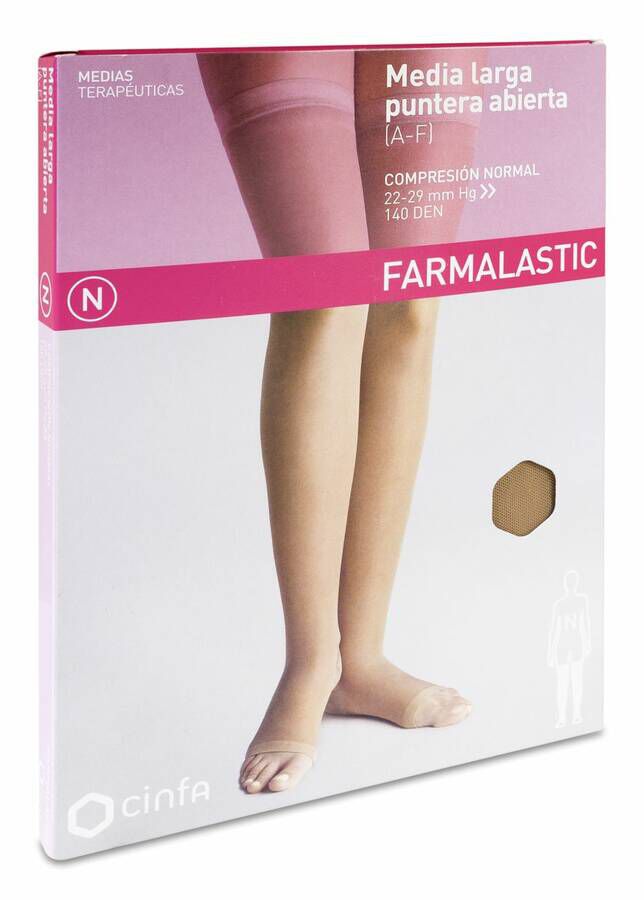 Farmalastic Media Larga Puntera Abierta Talla M Color Camel, 1 Par