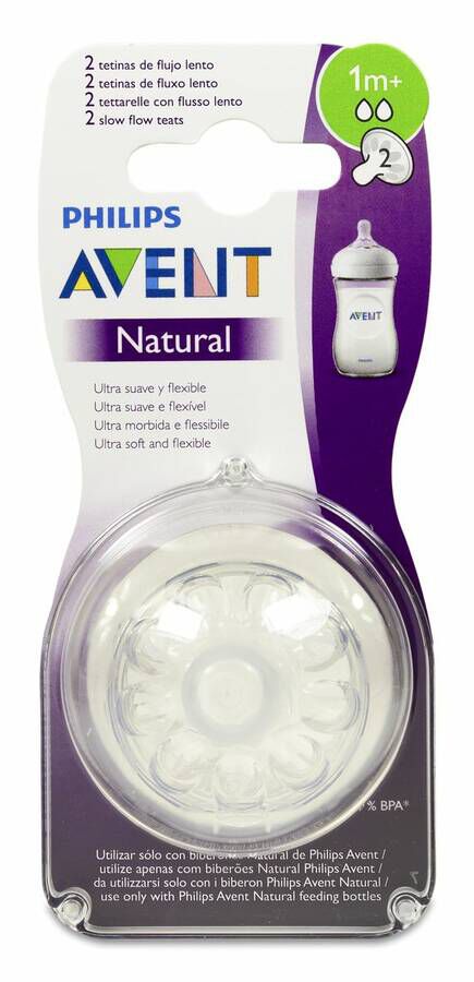 Avent Tetina Natural Flujo Lento, 2 Uds
