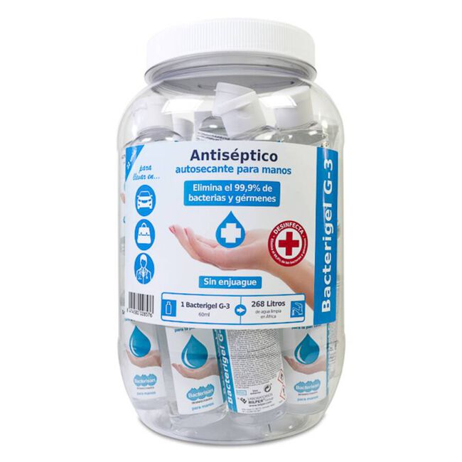 imagen de Bacterigel G-3 Biocida Antis&eacute;ptico Autosecante para Manos, 20 Uds