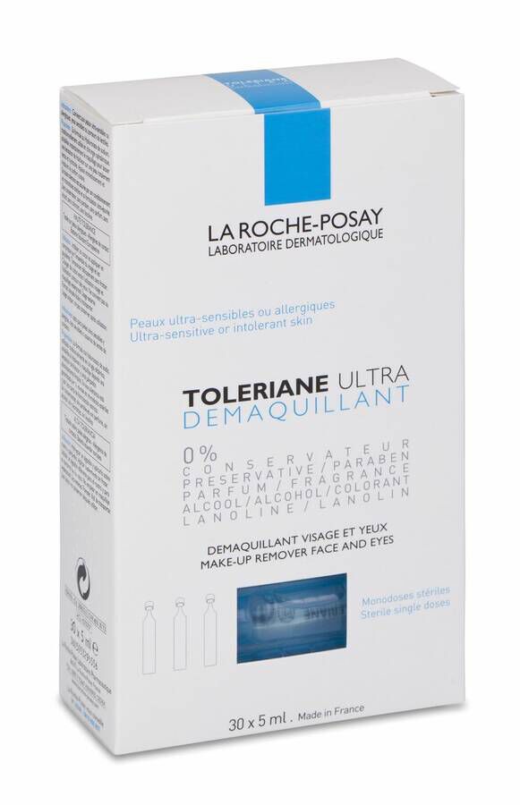 La Roche-Posay Toleriane Ultra Desmaquillante Ojos y Rostro, 5 ml x 30 Uds