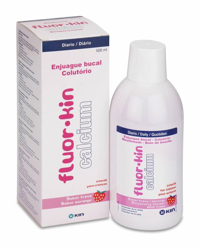 Fluor Kin Calcio Enjuague Bucal Fresa, 500 ml