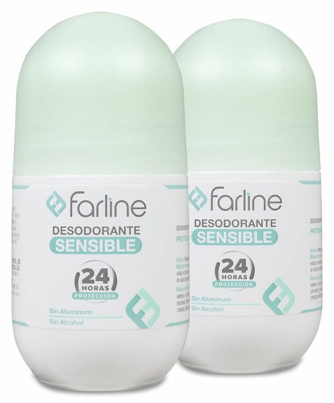 Duplo Farline Desodorante Piel Sensible 24 Horas Roll-On, 2 Uds