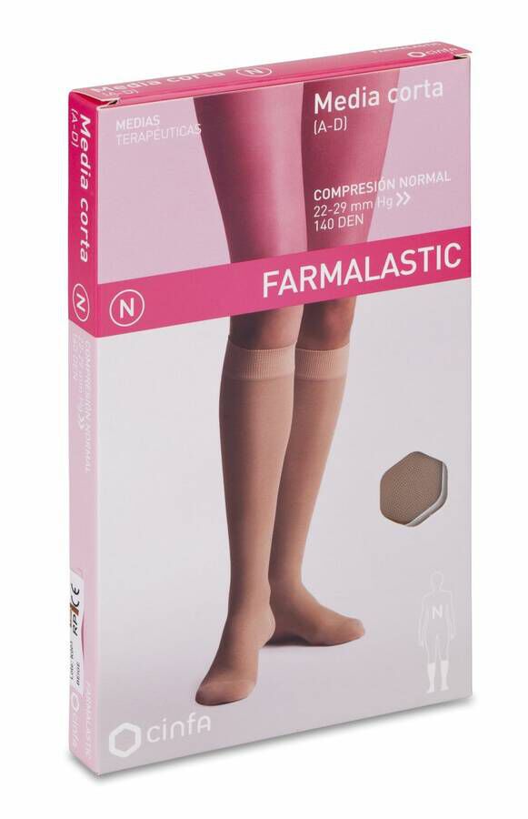 Farmalastic Media Corta Compresión Normal Beige Talla Reina Plus, 1 Par