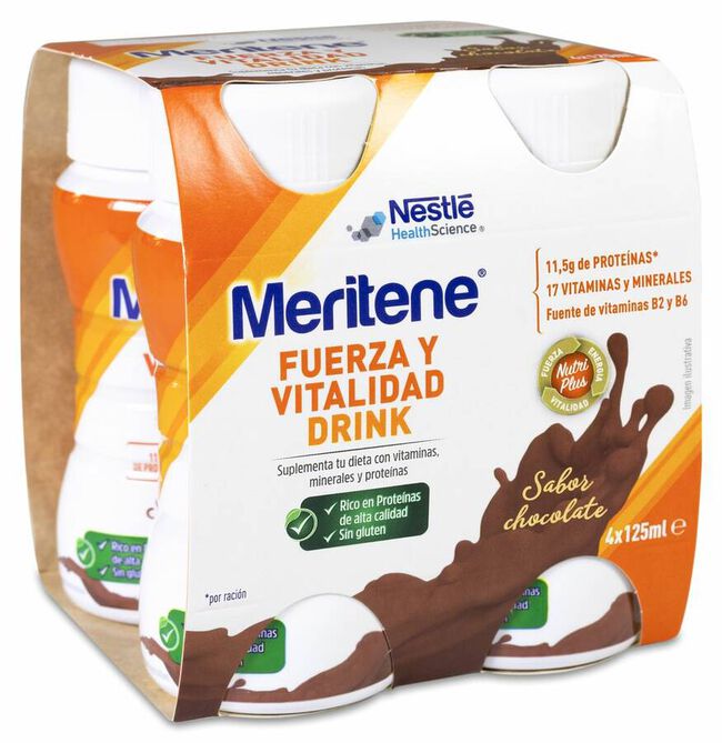 Meritene Drink Chocolate Botellas 125 ml, 4 Uds