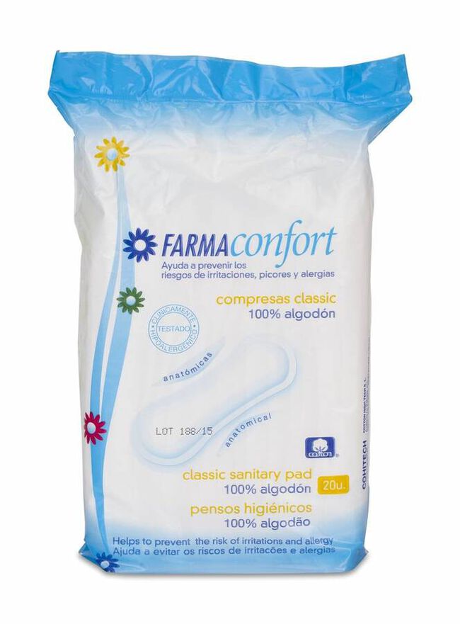 Farmaconfort Compresas de Algodón Anatómicas Clásicas, 20 Uds