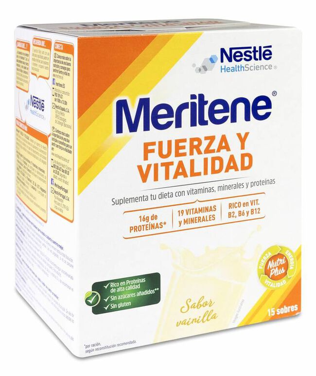 Meritene Fuerza y Vitalidad Batido Sabor Vainilla, 15 Sobres