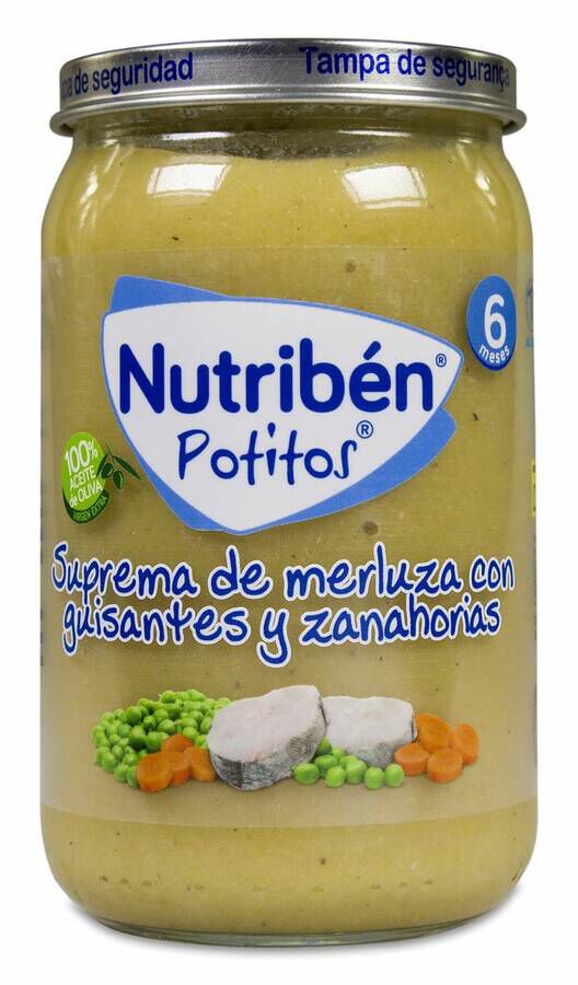 Nutribén Potitos Suprema de Merluza con Guisantes y Zanahorias, 235 g