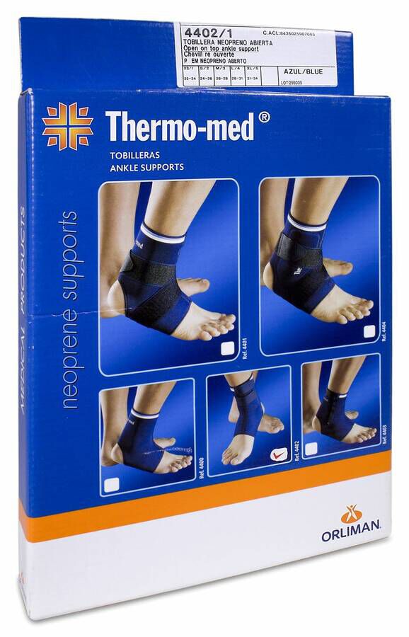 Orliman Tobillera de Neopreno Abierta con Velcro Azul Ref. 4402 Talla 1, 1 Ud