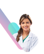 Mujer con bata de farmac&eacute;utica como elemento decorativo en la web de Welnia